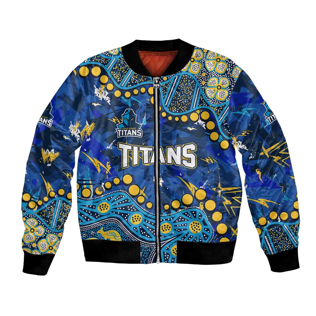 Personalized Gold Coast Titans Bomber Jacket Aboriginal Pattern with Graffiti Style Design