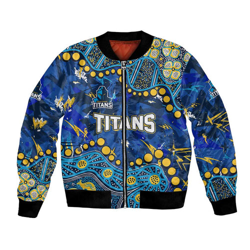 Personalized Gold Coast Titans Bomber Jacket Aboriginal Pattern with Graffiti Style Design