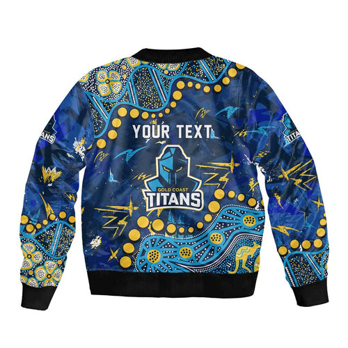 Personalized Gold Coast Titans Bomber Jacket Aboriginal Pattern with Graffiti Style Design