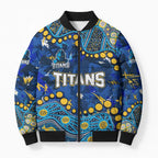 Personalized Gold Coast Titans Bomber Puffer Jacket Aboriginal Pattern with Graffiti Style Design