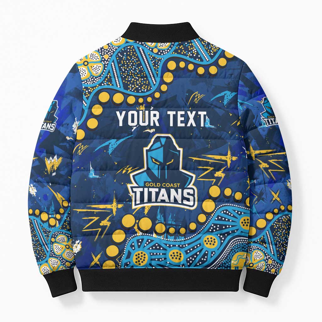 Personalized Gold Coast Titans Bomber Puffer Jacket Aboriginal Pattern with Graffiti Style Design