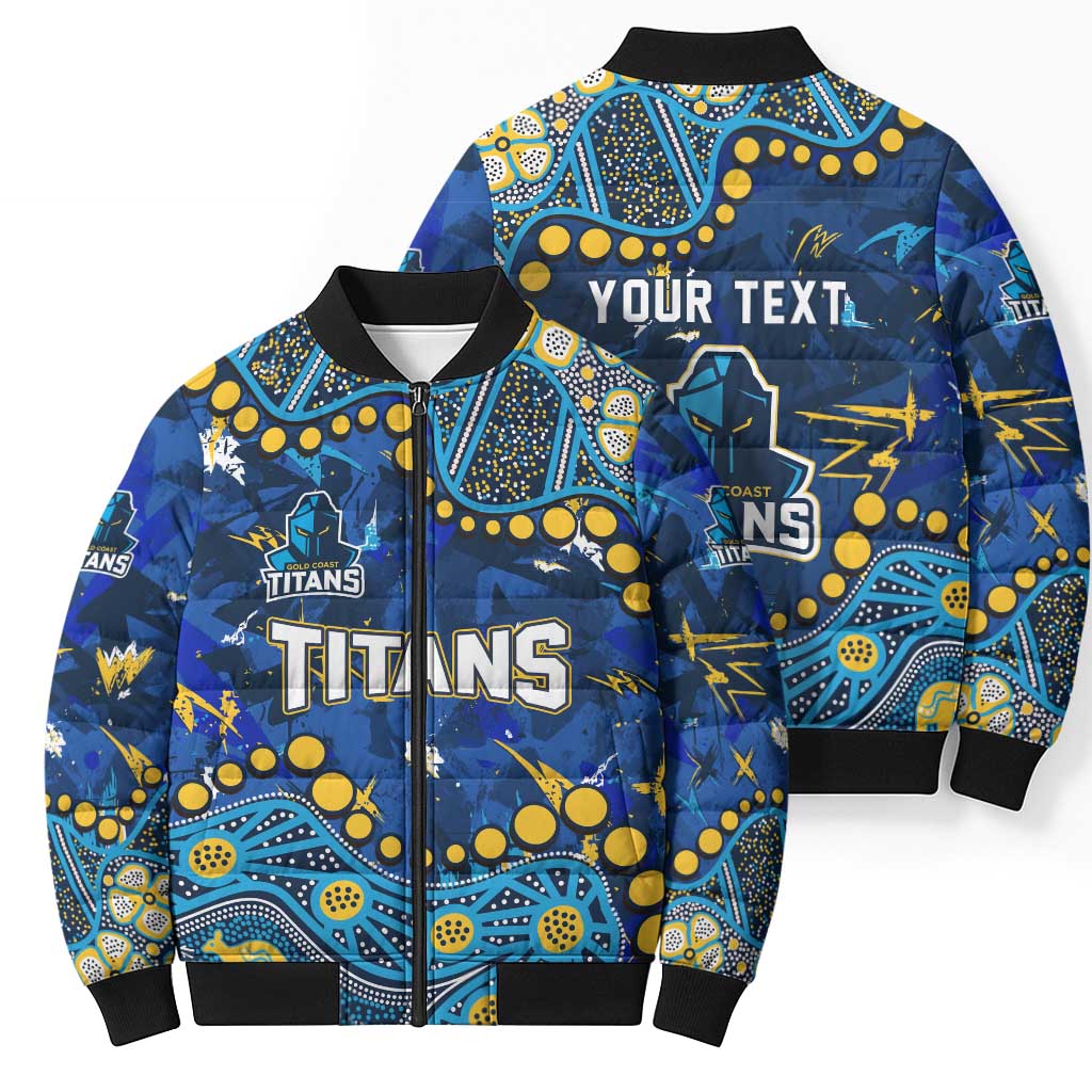 Personalized Gold Coast Titans Bomber Puffer Jacket Aboriginal Pattern with Graffiti Style Design