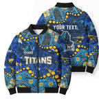 Personalized Gold Coast Titans Bomber Puffer Jacket Aboriginal Pattern with Graffiti Style Design
