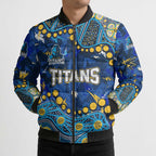 Personalized Gold Coast Titans Bomber Puffer Jacket Aboriginal Pattern with Graffiti Style Design