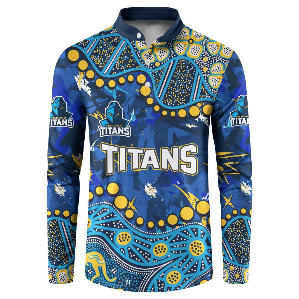 Personalized Gold Coast Titans Button Sweatshirt Aboriginal Pattern with Graffiti Style Design