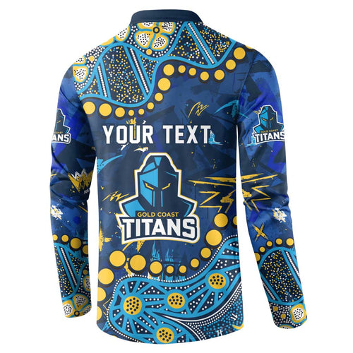Personalized Gold Coast Titans Button Sweatshirt Aboriginal Pattern with Graffiti Style Design