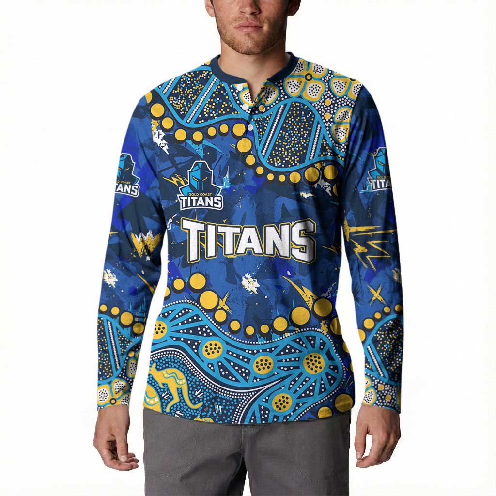 Personalized Gold Coast Titans Button Sweatshirt Aboriginal Pattern with Graffiti Style Design