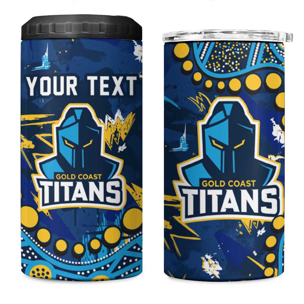 Personalized Gold Coast Titans 4 in 1 Can Cooler Tumbler Aboriginal Pattern with Graffiti Style Design