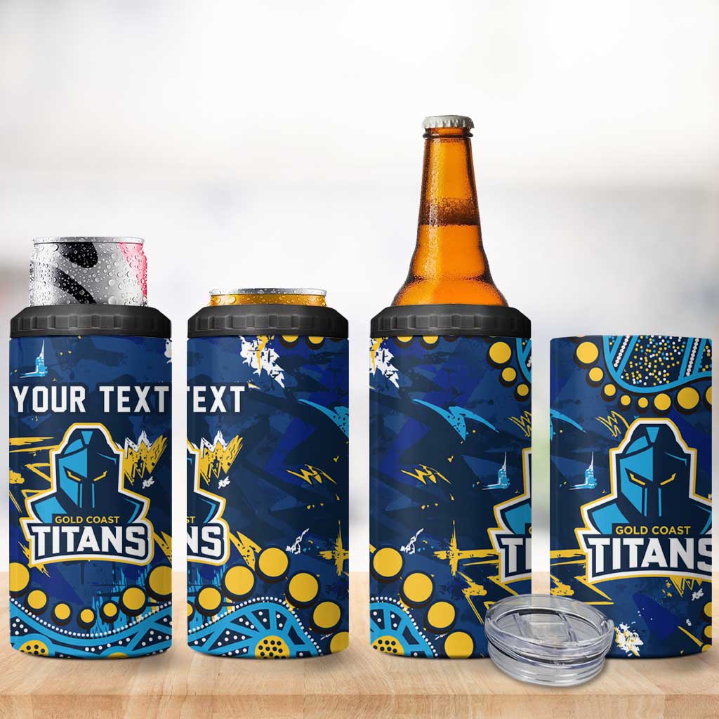 Personalized Gold Coast Titans 4 in 1 Can Cooler Tumbler Aboriginal Pattern with Graffiti Style Design