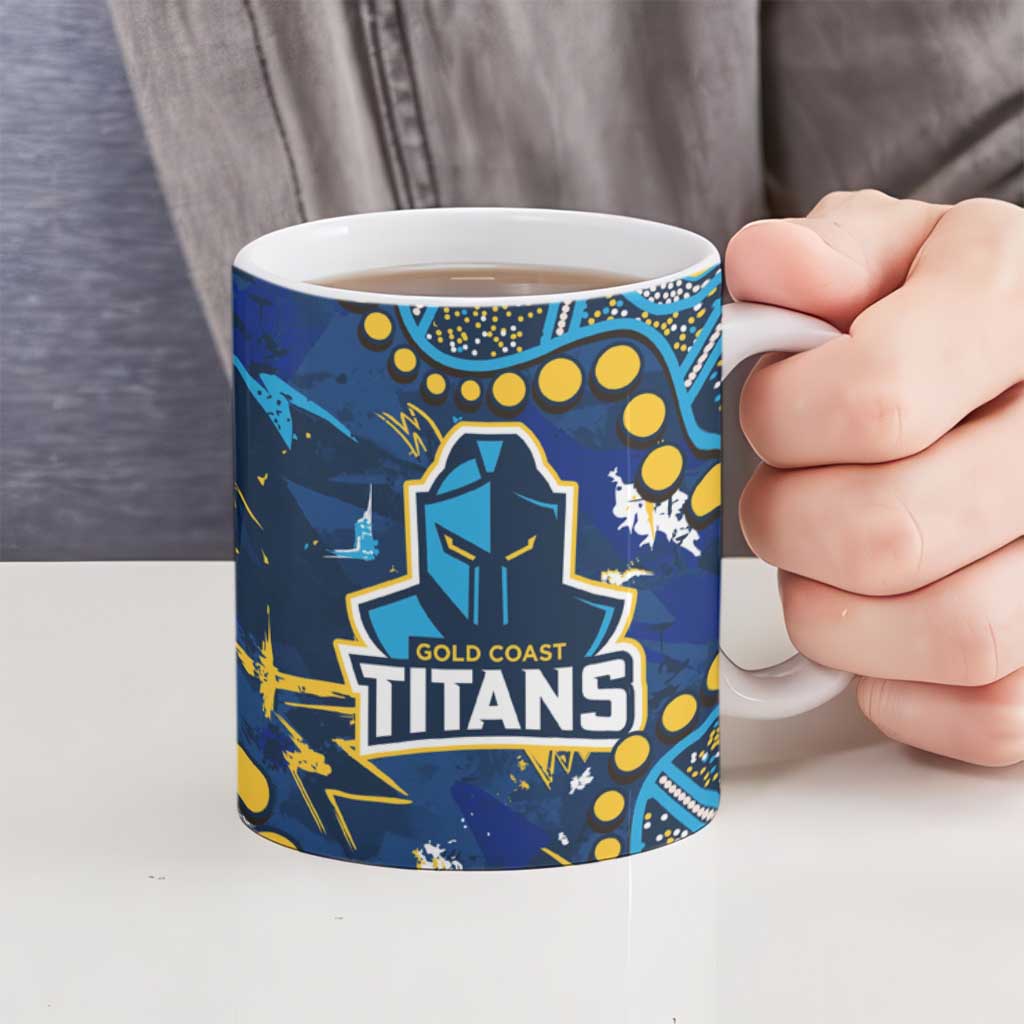 Personalized Gold Coast Titans Ceramic Mug Aboriginal Pattern with Graffiti Style Design