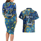 Personalized Gold Coast Titans Couples Matching Long Sleeve Bodycon Dress and Hawaiian Shirt Aboriginal Pattern with Graffiti Style Design