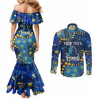Personalized Gold Coast Titans Couples Matching Mermaid Dress and Long Sleeve Button Shirt Aboriginal Pattern with Graffiti Style Design