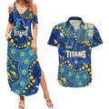 Personalized Gold Coast Titans Couples Matching Summer Maxi Dress and Hawaiian Shirt Aboriginal Pattern with Graffiti Style Design