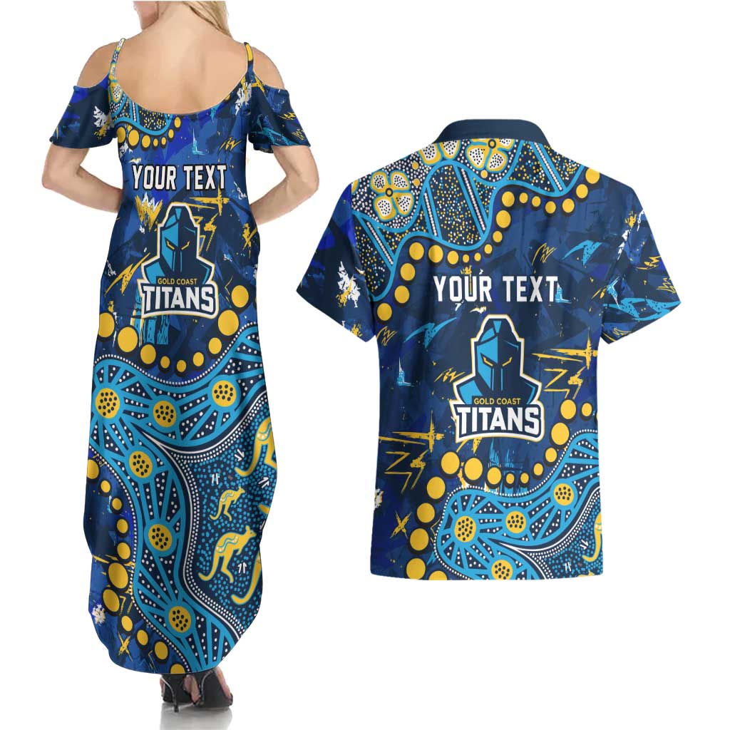 Personalized Gold Coast Titans Couples Matching Summer Maxi Dress and Hawaiian Shirt Aboriginal Pattern with Graffiti Style Design