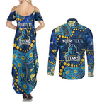 Personalized Gold Coast Titans Couples Matching Summer Maxi Dress and Long Sleeve Button Shirt Aboriginal Pattern with Graffiti Style Design