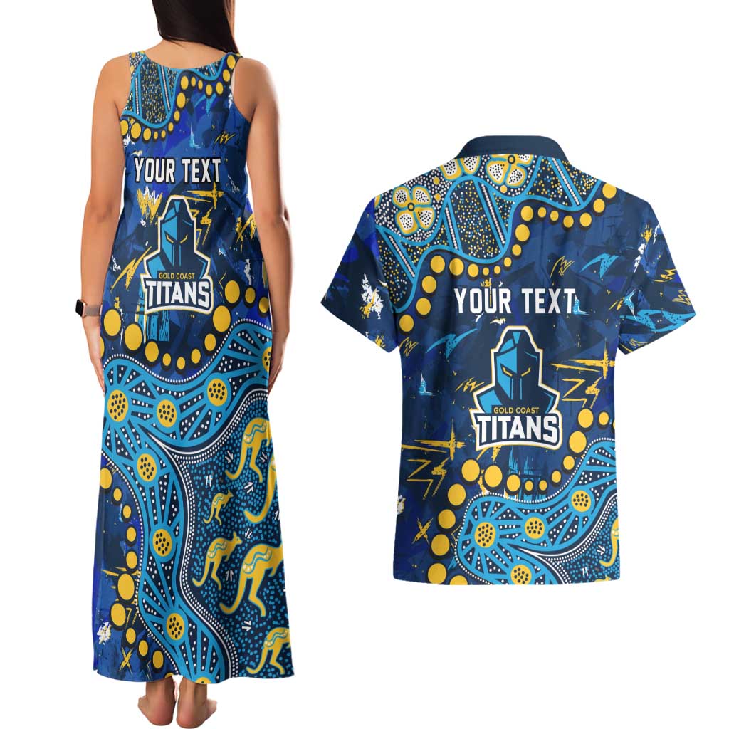 Personalized Gold Coast Titans Couples Matching Tank Maxi Dress and Hawaiian Shirt Aboriginal Pattern with Graffiti Style Design