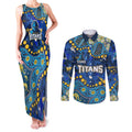 Personalized Gold Coast Titans Couples Matching Tank Maxi Dress and Long Sleeve Button Shirt Aboriginal Pattern with Graffiti Style Design