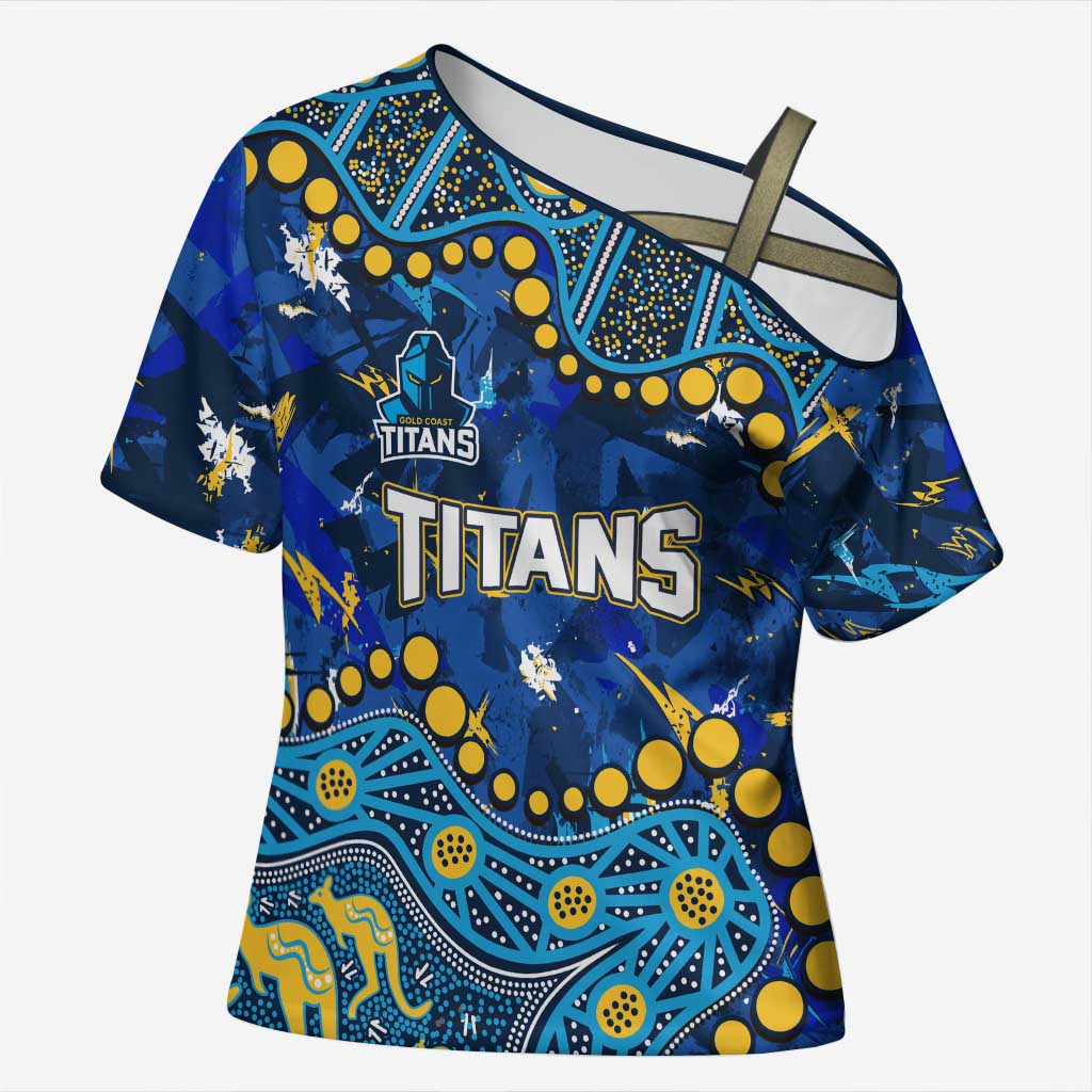 Personalized Gold Coast Titans Cross Shoulder Shirt Aboriginal Pattern with Graffiti Style Design