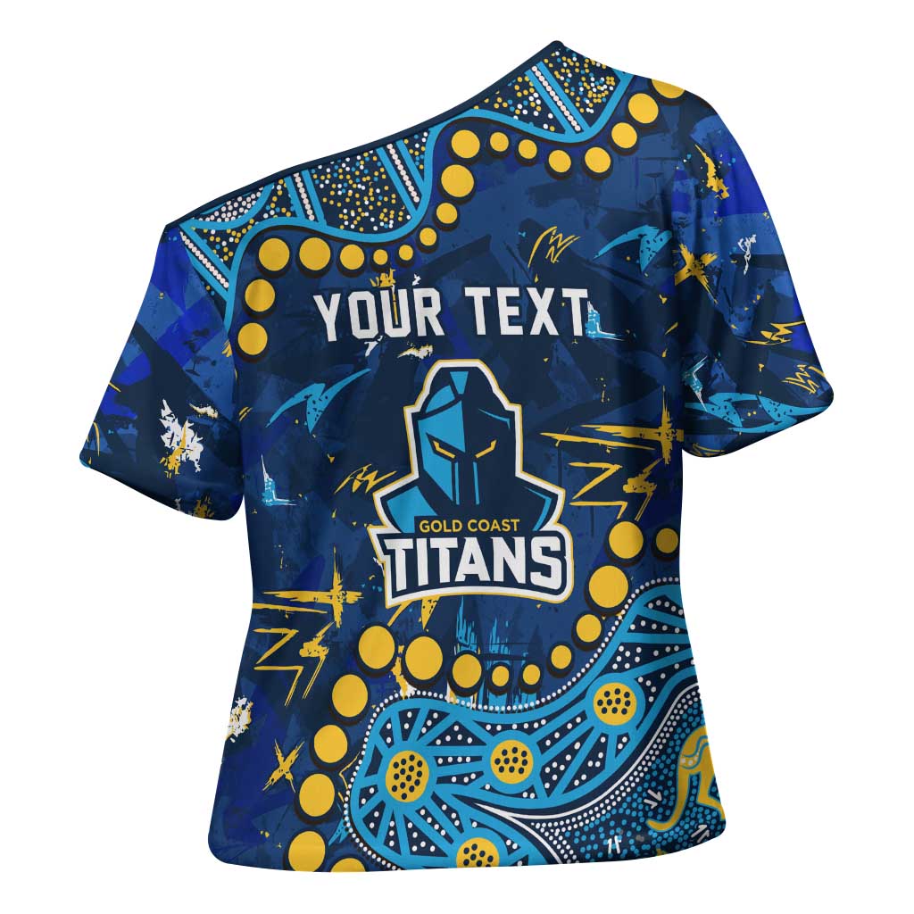 Personalized Gold Coast Titans Cross Shoulder Shirt Aboriginal Pattern with Graffiti Style Design