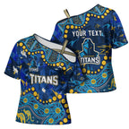 Personalized Gold Coast Titans Cross Shoulder Shirt Aboriginal Pattern with Graffiti Style Design