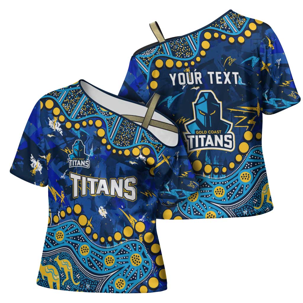 Personalized Gold Coast Titans Cross Shoulder Shirt Aboriginal Pattern with Graffiti Style Design