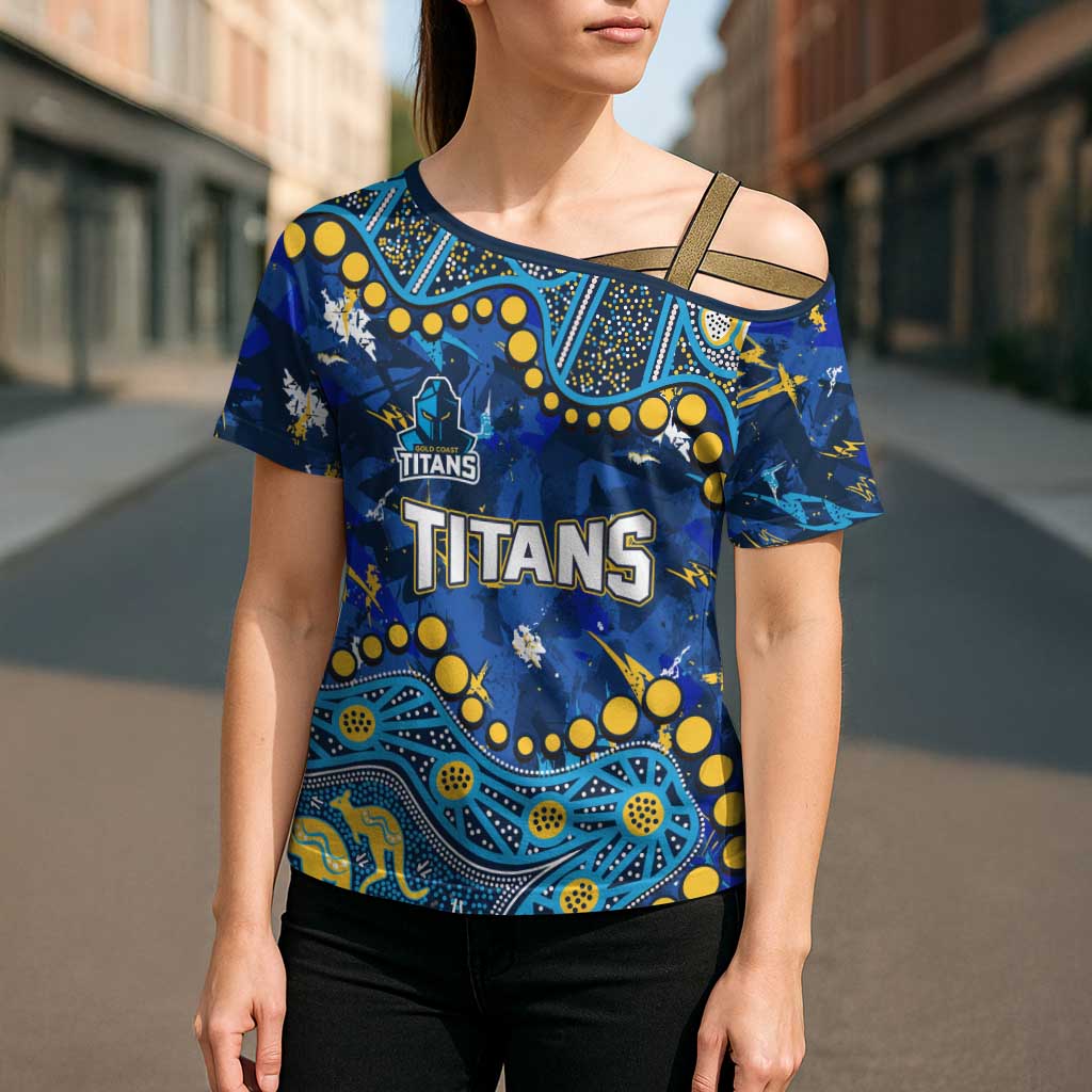 Personalized Gold Coast Titans Cross Shoulder Shirt Aboriginal Pattern with Graffiti Style Design