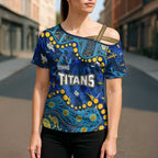 Personalized Gold Coast Titans Cross Shoulder Shirt Aboriginal Pattern with Graffiti Style Design