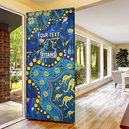 Personalized Gold Coast Titans Door Cover Aboriginal Pattern with Graffiti Style Design