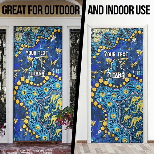 Personalized Gold Coast Titans Door Cover Aboriginal Pattern with Graffiti Style Design