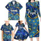Personalized Gold Coast Titans Family Matching Long Sleeve Bodycon Dress and Hawaiian Shirt Aboriginal Pattern with Graffiti Style Design