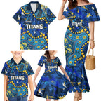 Personalized Gold Coast Titans Family Matching Mermaid Dress and Hawaiian Shirt Aboriginal Pattern with Graffiti Style Design