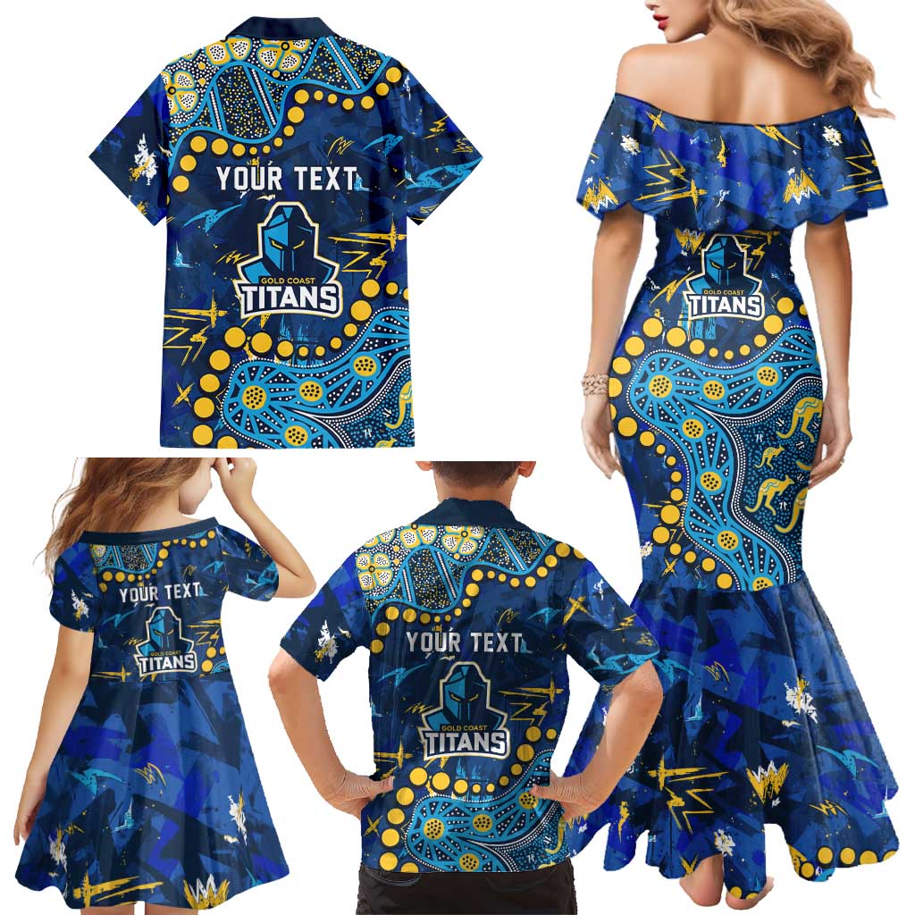 Personalized Gold Coast Titans Family Matching Mermaid Dress and Hawaiian Shirt Aboriginal Pattern with Graffiti Style Design
