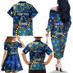 Personalized Gold Coast Titans Family Matching Off The Shoulder Long Sleeve Dress and Hawaiian Shirt Aboriginal Pattern with Graffiti Style Design