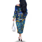 Personalized Gold Coast Titans Family Matching Off The Shoulder Long Sleeve Dress and Hawaiian Shirt Aboriginal Pattern with Graffiti Style Design