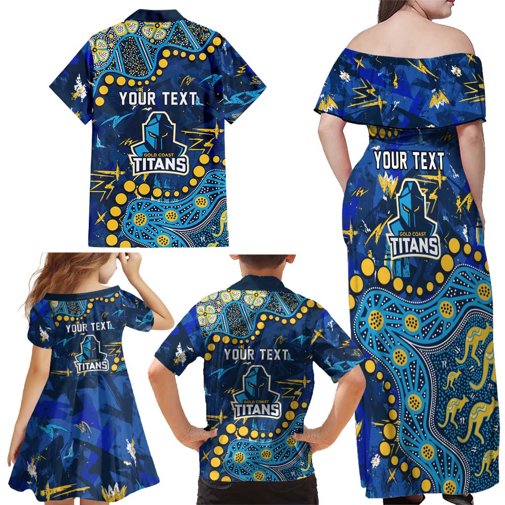 Personalized Gold Coast Titans Family Matching Off Shoulder Maxi Dress and Hawaiian Shirt Aboriginal Pattern with Graffiti Style Design