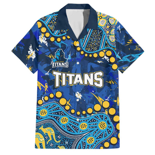 Personalized Gold Coast Titans Family Matching Off Shoulder Maxi Dress and Hawaiian Shirt Aboriginal Pattern with Graffiti Style Design