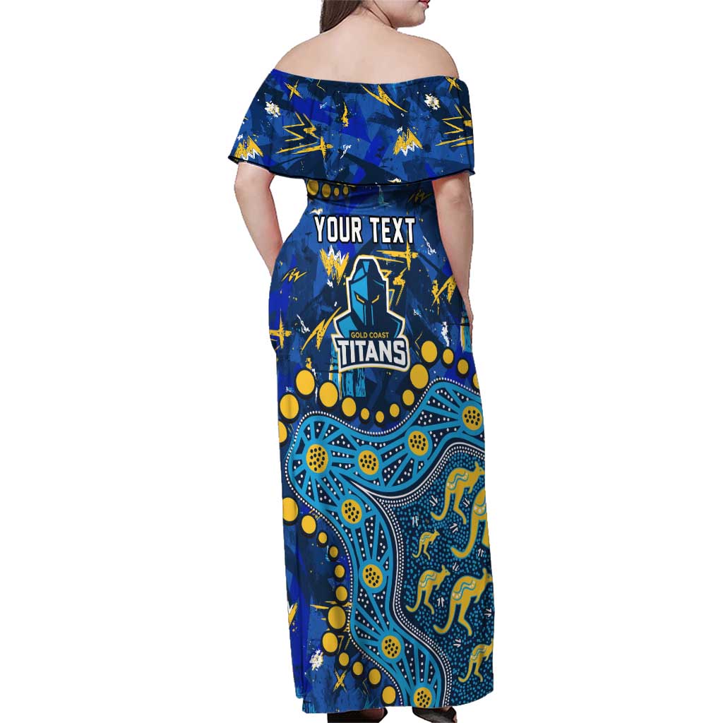 Personalized Gold Coast Titans Family Matching Off Shoulder Maxi Dress and Hawaiian Shirt Aboriginal Pattern with Graffiti Style Design