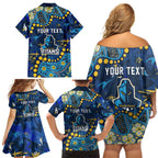 Personalized Gold Coast Titans Family Matching Off Shoulder Short Dress and Hawaiian Shirt Aboriginal Pattern with Graffiti Style Design