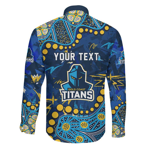 Personalized Gold Coast Titans Family Matching Off Shoulder Short Dress and Hawaiian Shirt Aboriginal Pattern with Graffiti Style Design