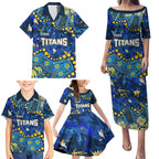 Personalized Gold Coast Titans Family Matching Puletasi and Hawaiian Shirt Aboriginal Pattern with Graffiti Style Design