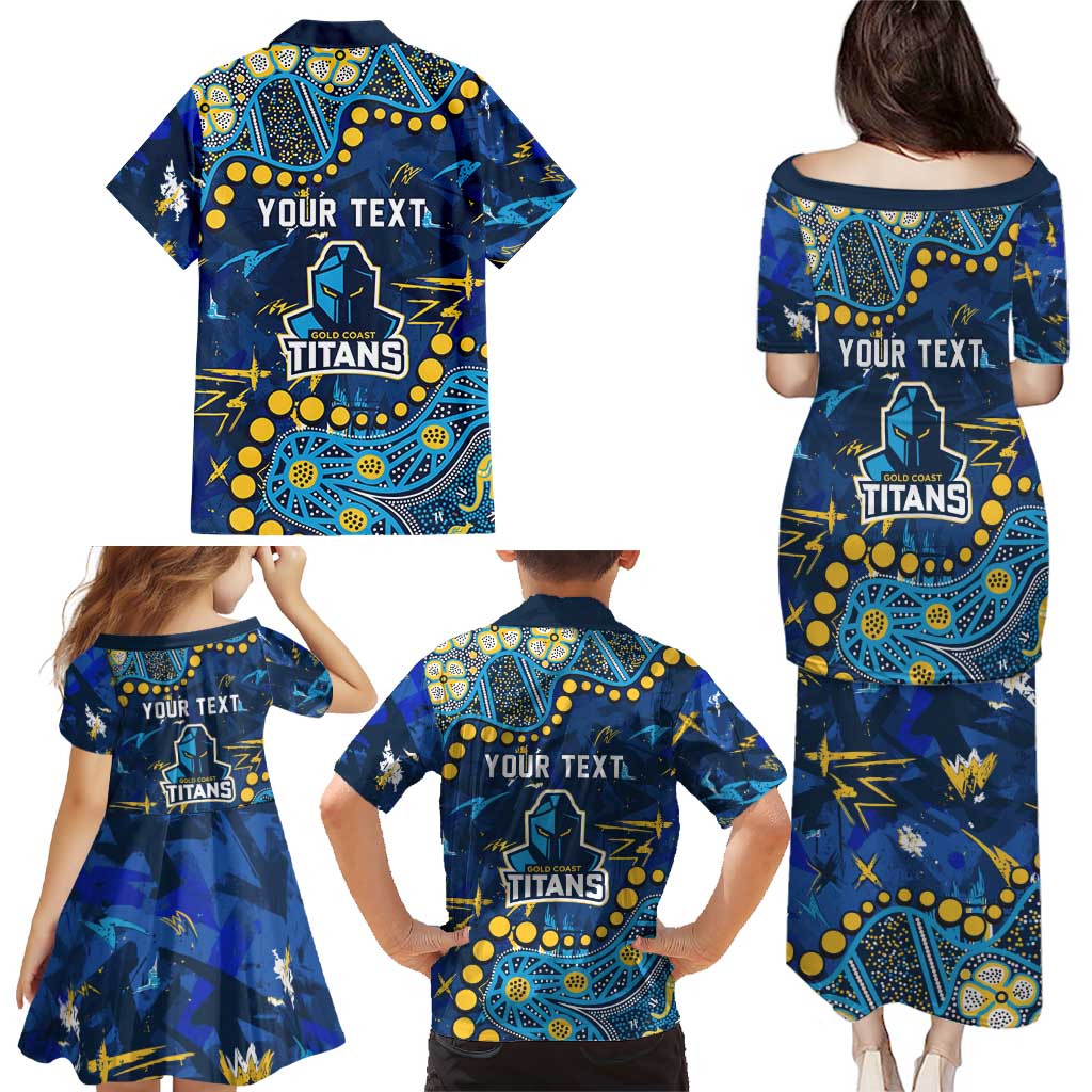 Personalized Gold Coast Titans Family Matching Puletasi and Hawaiian Shirt Aboriginal Pattern with Graffiti Style Design