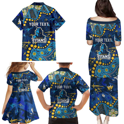 Personalized Gold Coast Titans Family Matching Puletasi and Hawaiian Shirt Aboriginal Pattern with Graffiti Style Design