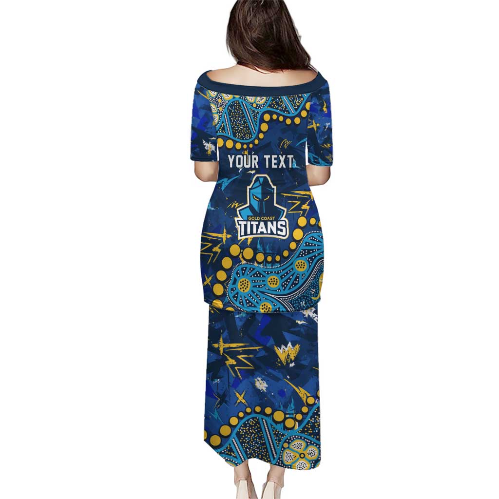 Personalized Gold Coast Titans Family Matching Puletasi and Hawaiian Shirt Aboriginal Pattern with Graffiti Style Design