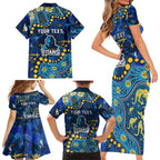 Personalized Gold Coast Titans Family Matching Short Sleeve Bodycon Dress and Hawaiian Shirt Aboriginal Pattern with Graffiti Style Design