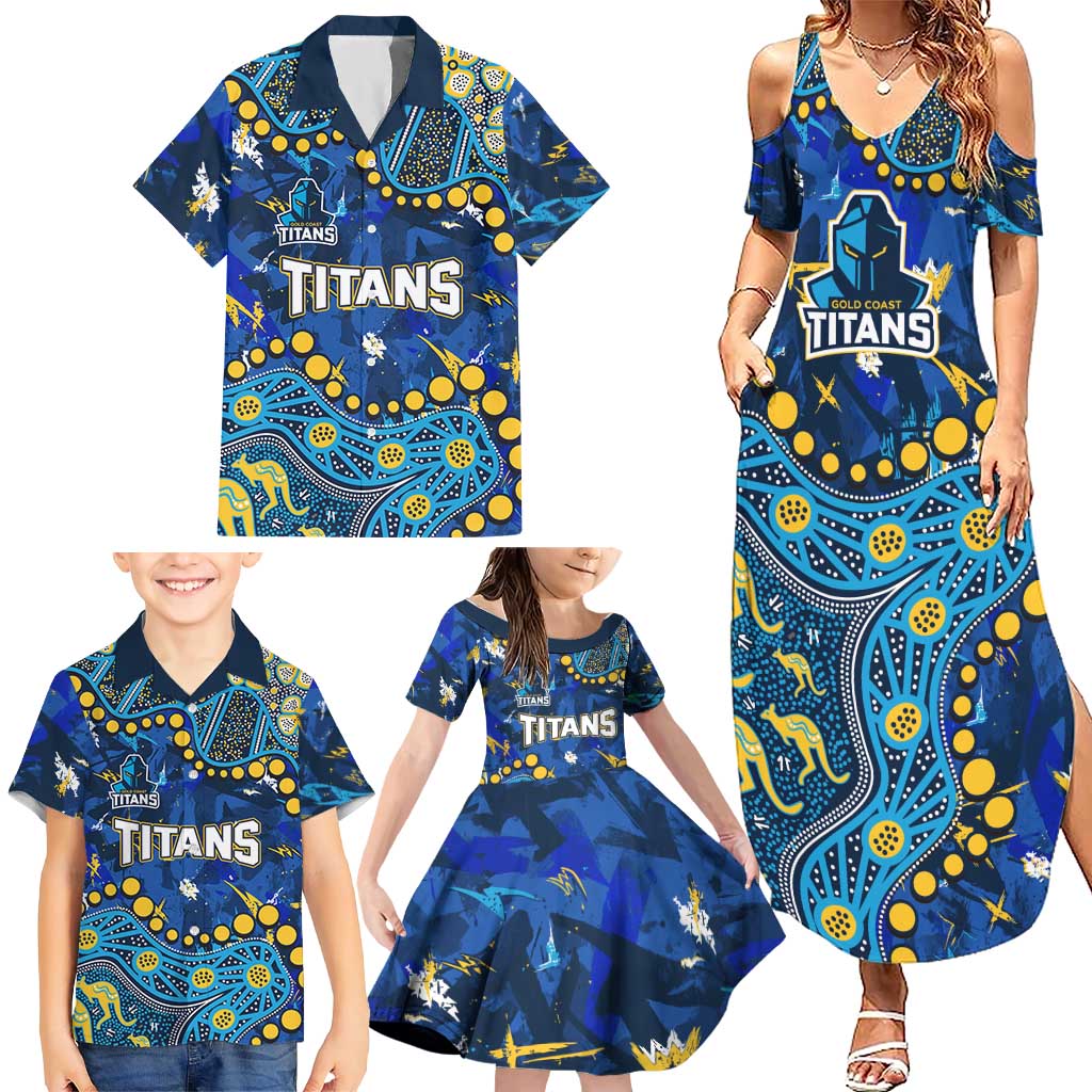 Personalized Gold Coast Titans Family Matching Summer Maxi Dress and Hawaiian Shirt Aboriginal Pattern with Graffiti Style Design