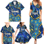 Personalized Gold Coast Titans Family Matching Summer Maxi Dress and Hawaiian Shirt Aboriginal Pattern with Graffiti Style Design