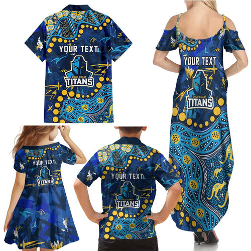 Personalized Gold Coast Titans Family Matching Summer Maxi Dress and Hawaiian Shirt Aboriginal Pattern with Graffiti Style Design