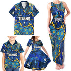 Personalized Gold Coast Titans Family Matching Tank Maxi Dress and Hawaiian Shirt Aboriginal Pattern with Graffiti Style Design