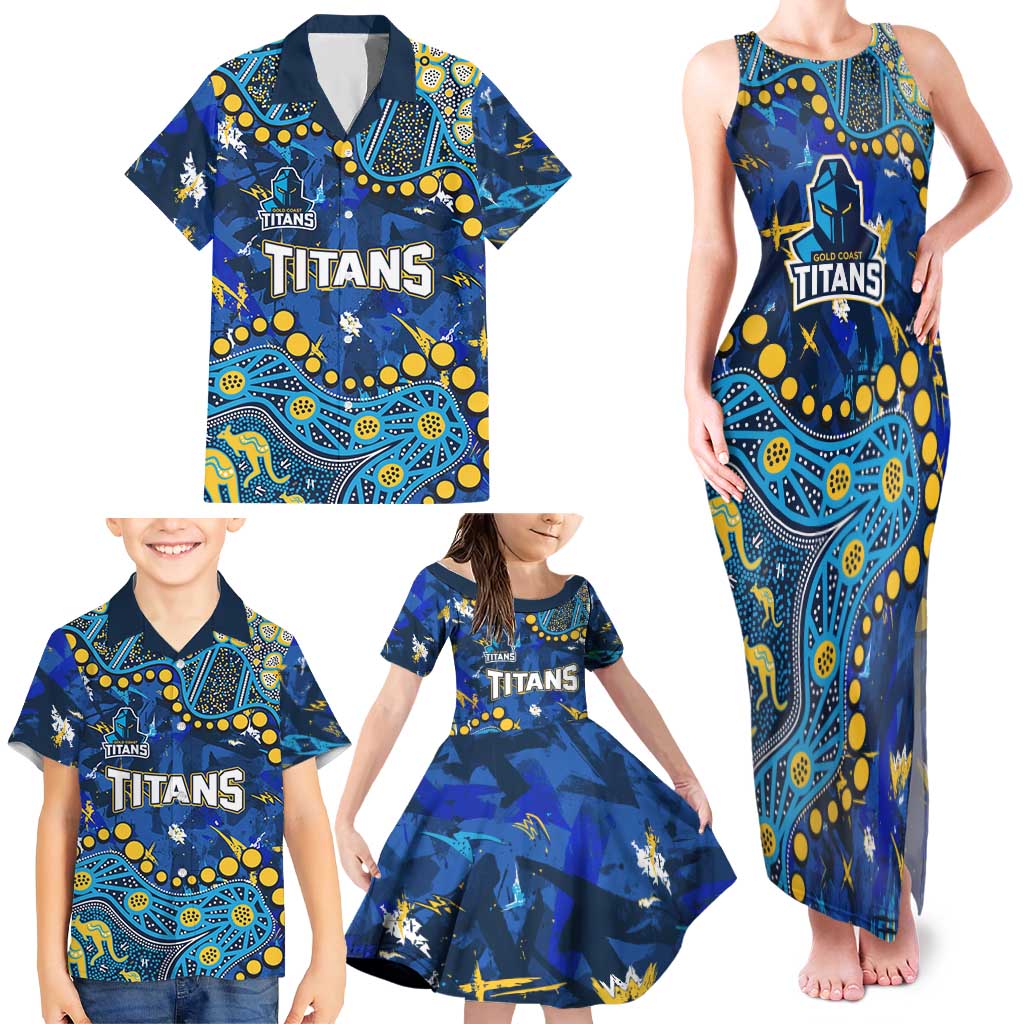 Personalized Gold Coast Titans Family Matching Tank Maxi Dress and Hawaiian Shirt Aboriginal Pattern with Graffiti Style Design