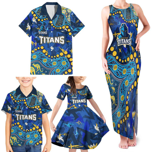 Personalized Gold Coast Titans Family Matching Tank Maxi Dress and Hawaiian Shirt Aboriginal Pattern with Graffiti Style Design